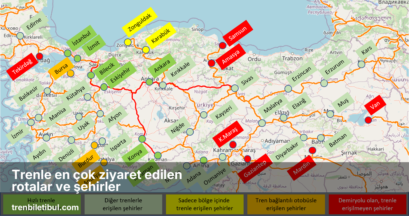 Trenle en çok ziyaret edilen rotalar ve şehirler